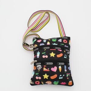 LeSportSac Crossbody Bag Black Pink Zip Pockets Y2K Colorful Kawaii Travel